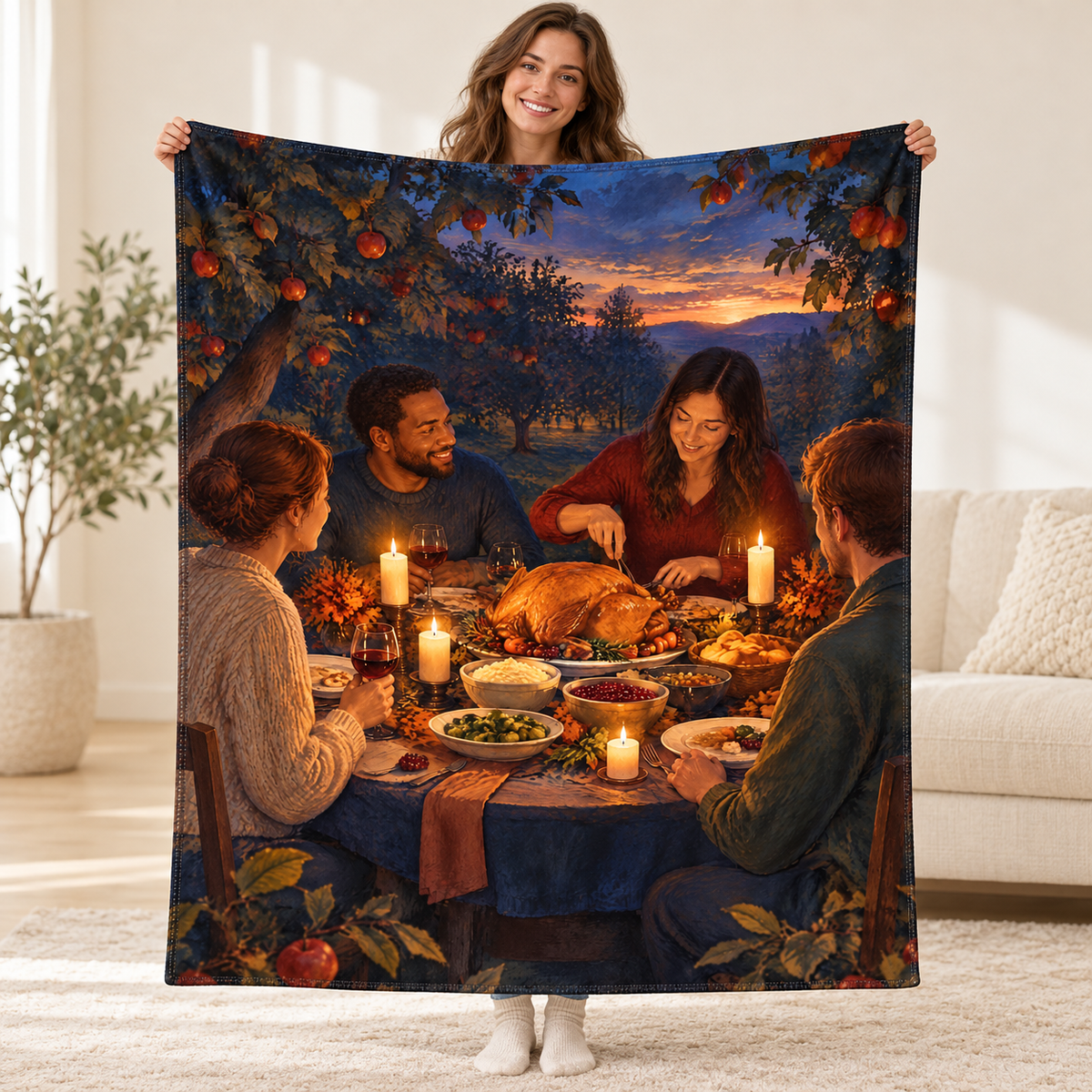 Candlelit Orchard blanket, held open