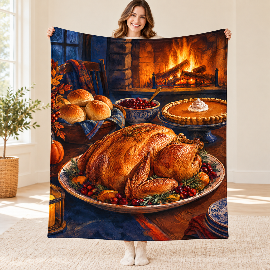 Hearthside Supper blanket, held open