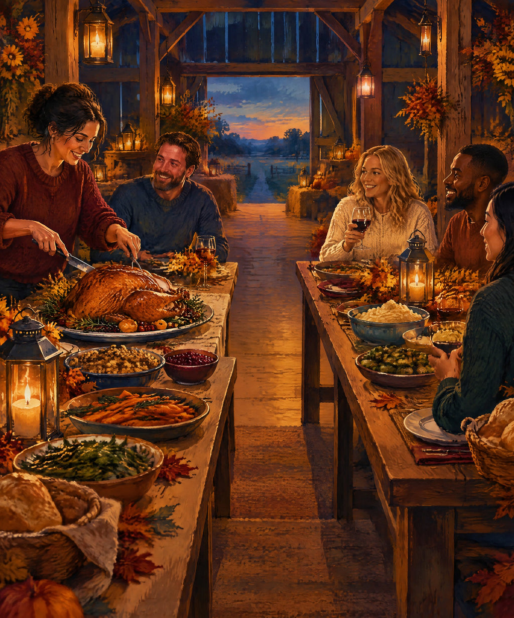 Barn Supper Lanterns blanket, full design