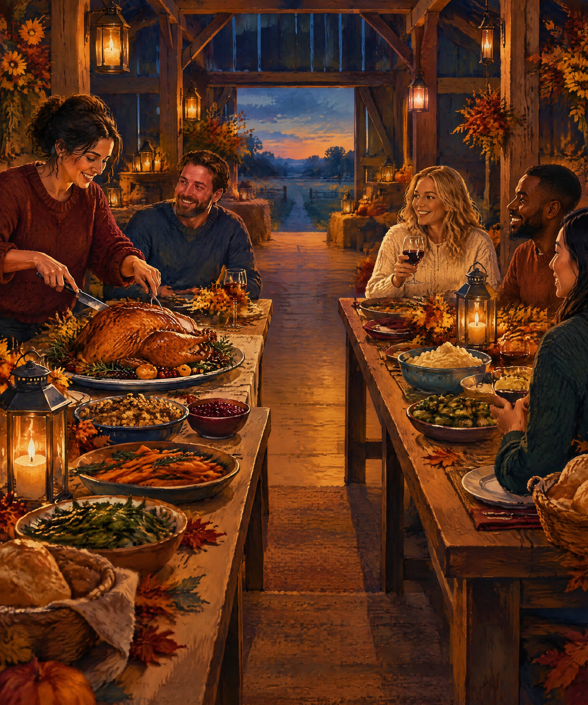 Barn Supper Lanterns blanket, full design
