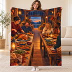 Barn Supper Lanterns blanket, held open