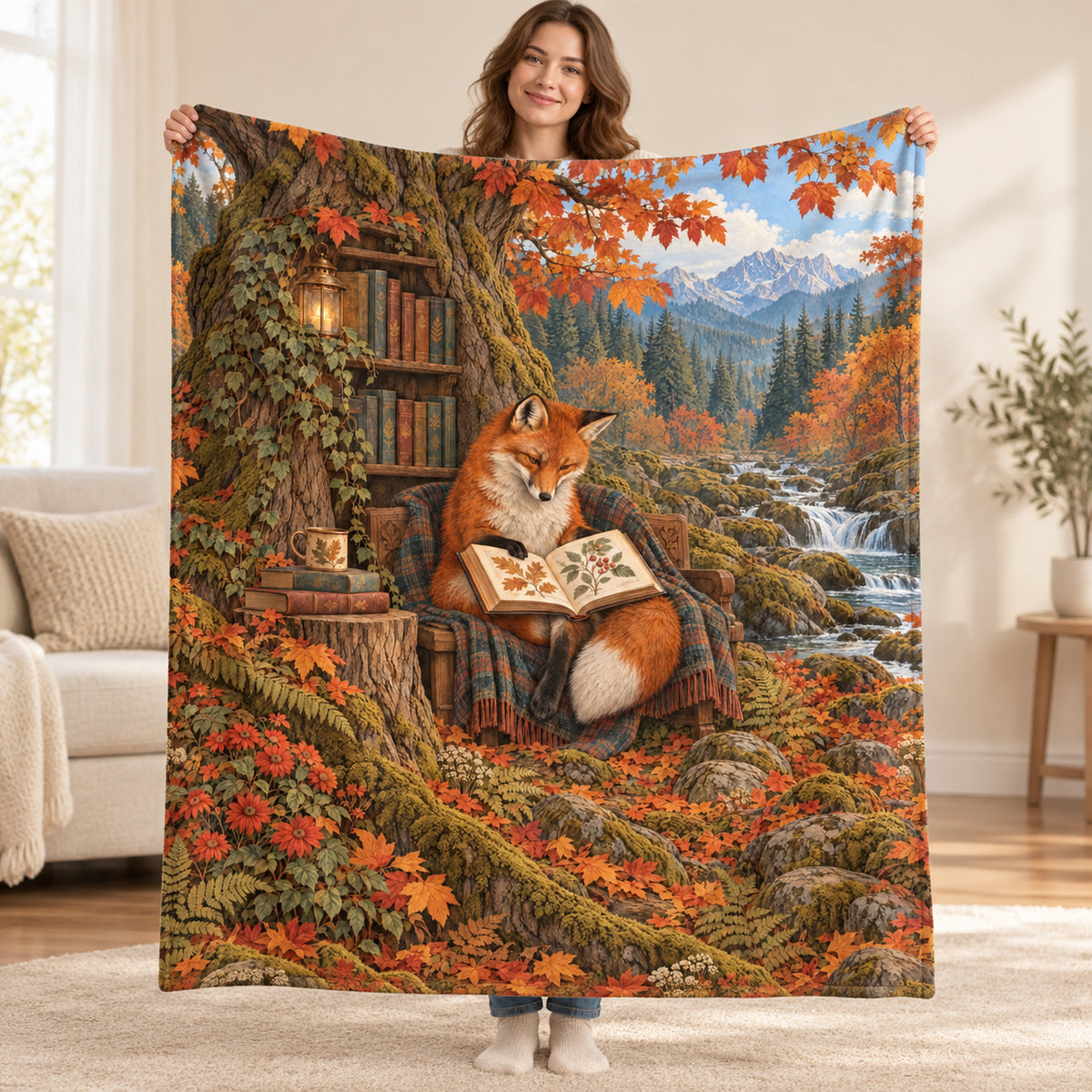 Autumn Pages blanket, held open