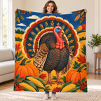 Monumental Folk Turkey blanket, held open
