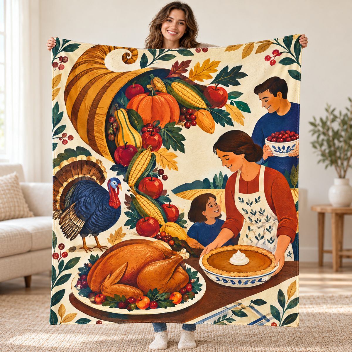 Spiraling Cornucopia blanket, held open