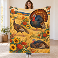 Three Turkeys in the Meadow blanket, held open