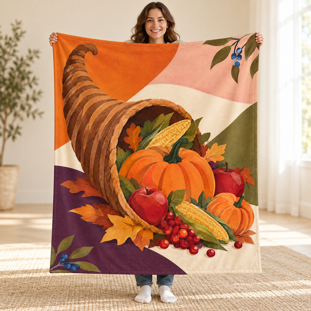 Cornucopia Color Blocks blanket, held open