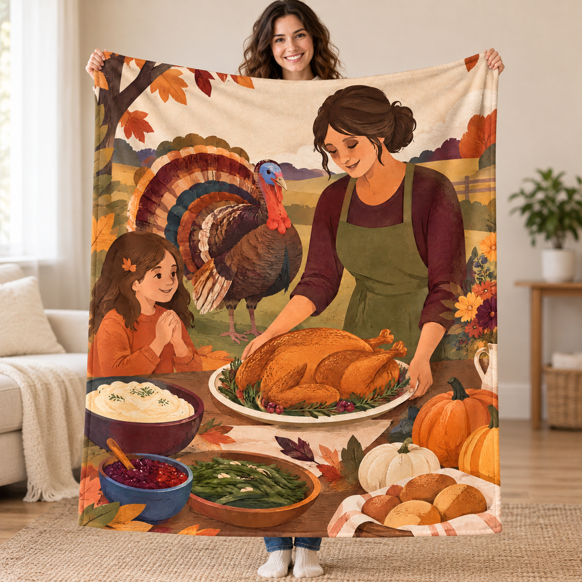 Hands Around the Platter blanket, held open