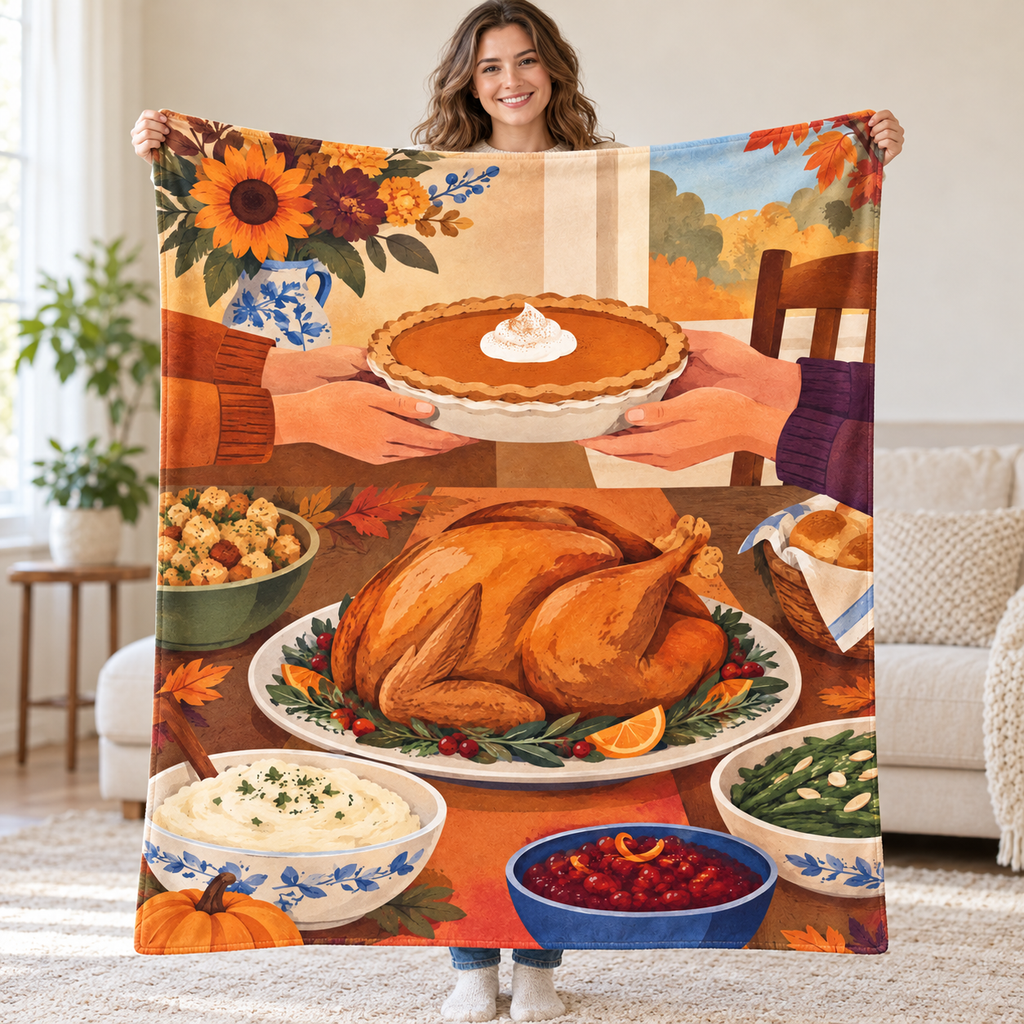 Passing the Pie Plate blanket, held open