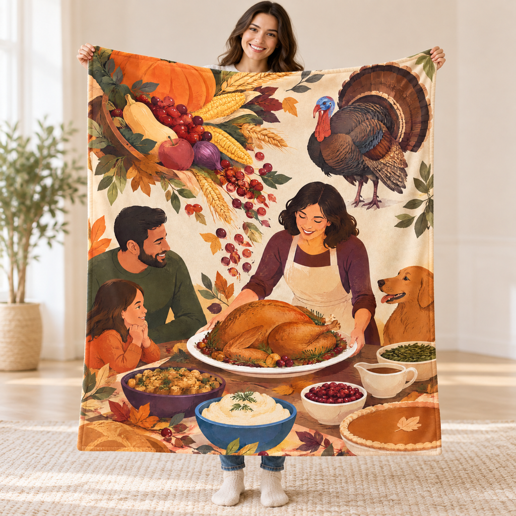 Ingredient Cascade blanket, held open