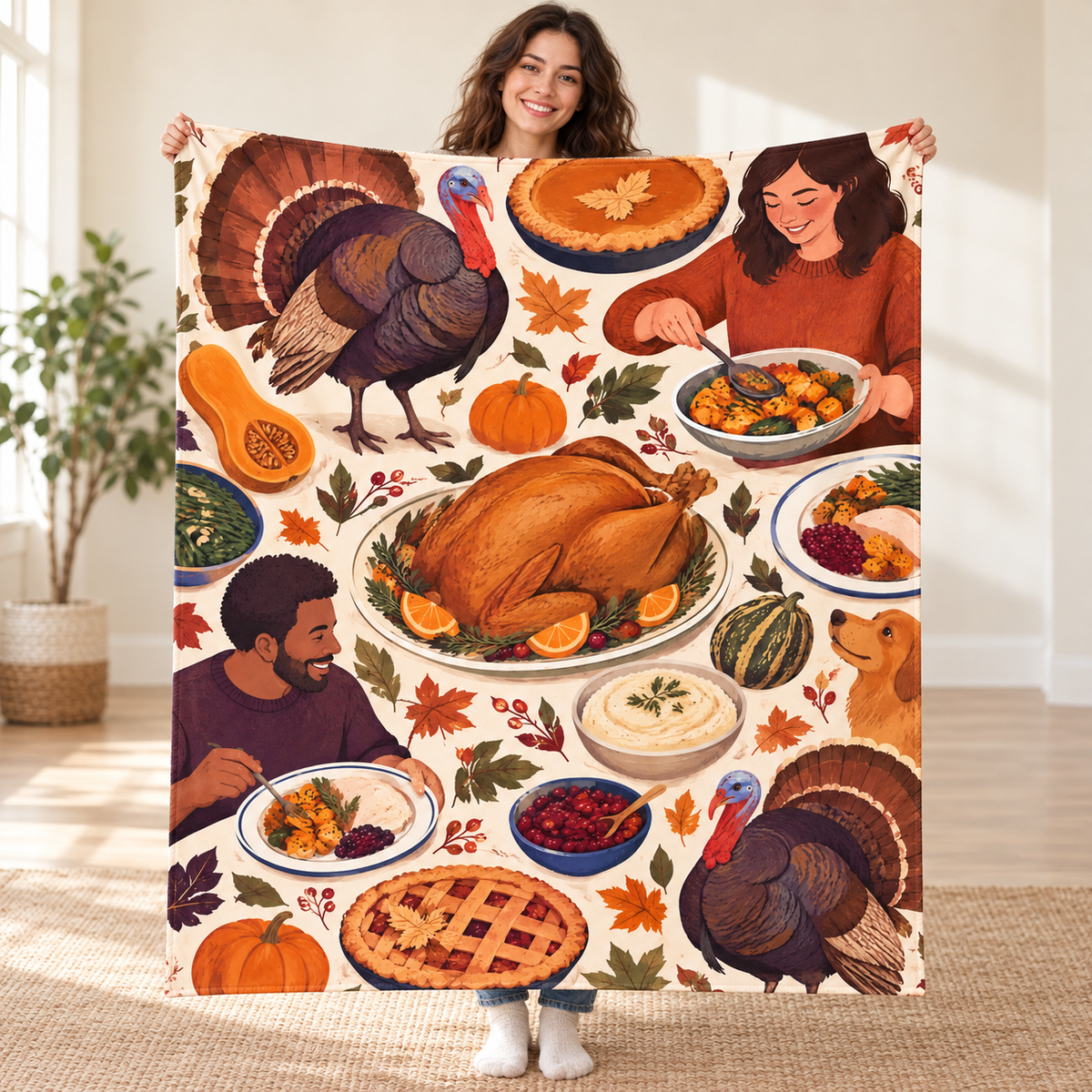 Three-Scale Collage blanket, held open