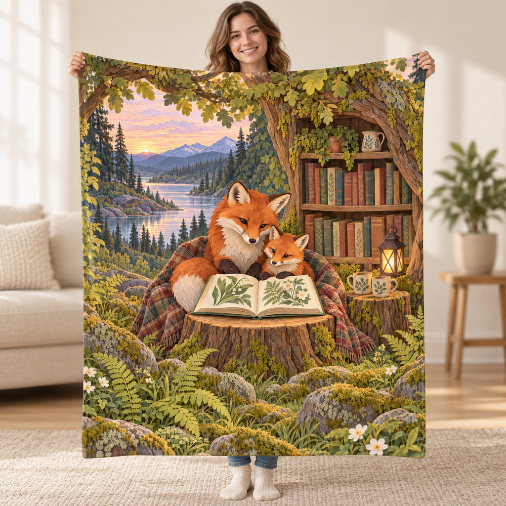 Little Fox Storytime blanket, held open