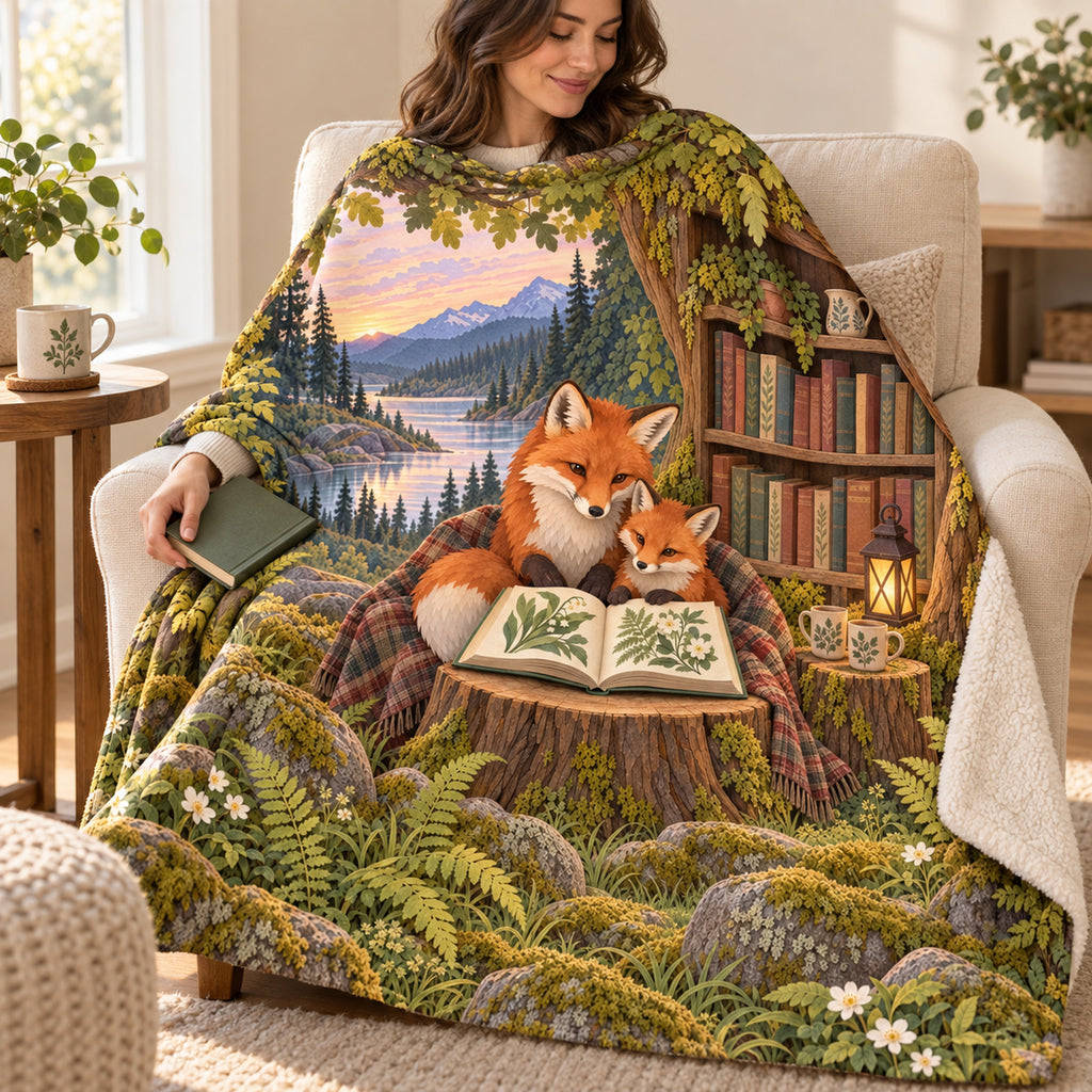 Little Fox Storytime blanket, wrapped around a reader