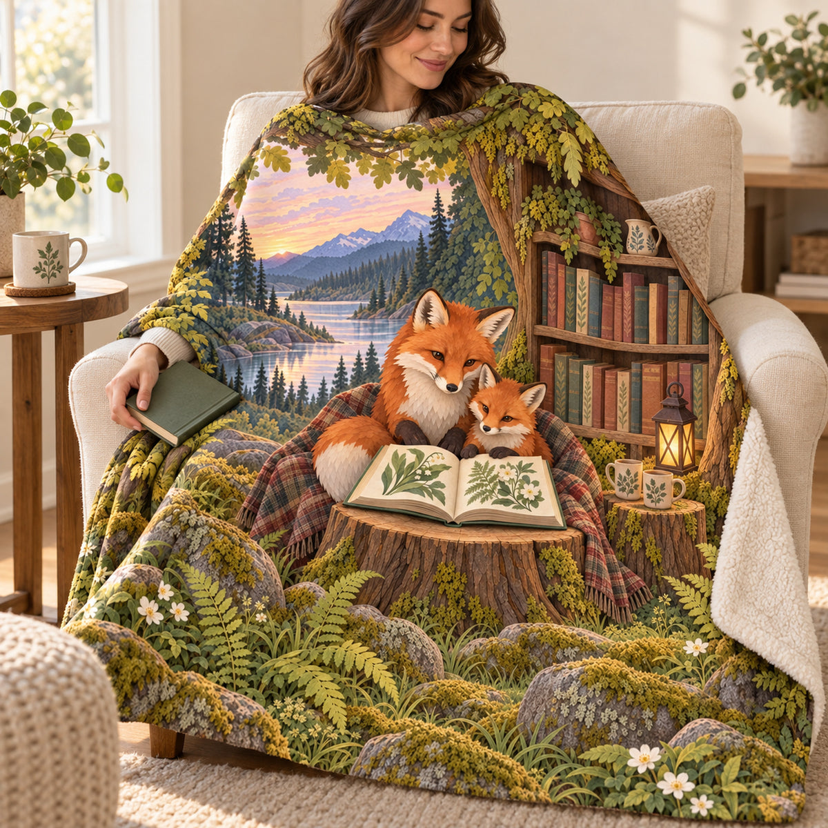 Little Fox Storytime blanket, wrapped around a reader
