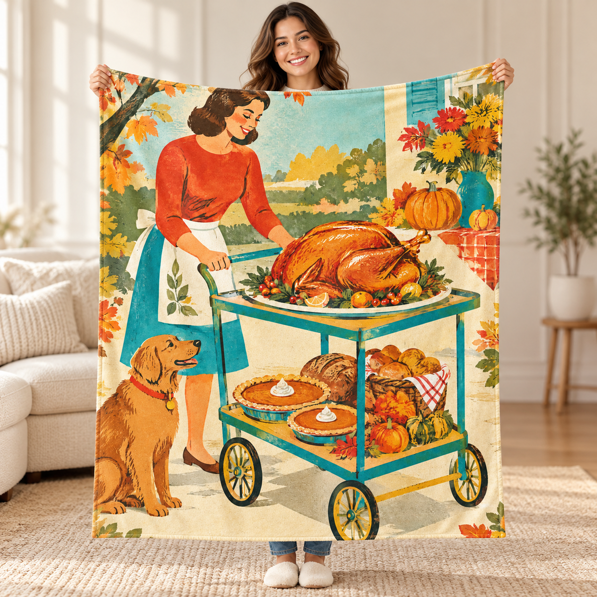 The Serving Cart blanket, held open