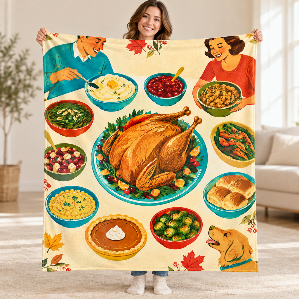 Twelve Small Dishes blanket, held open