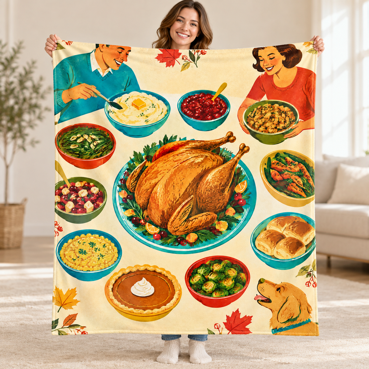 Twelve Small Dishes blanket, held open
