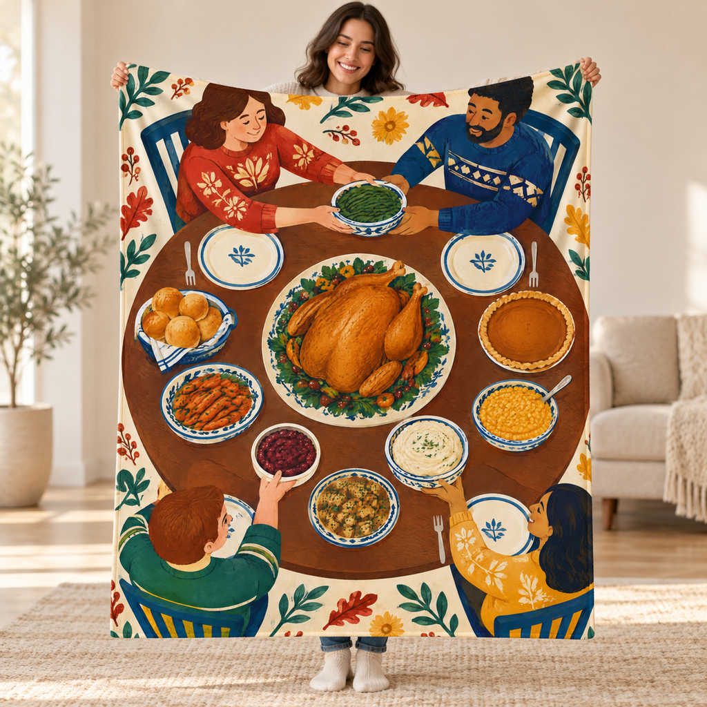 Flattened Feast Table blanket, held open