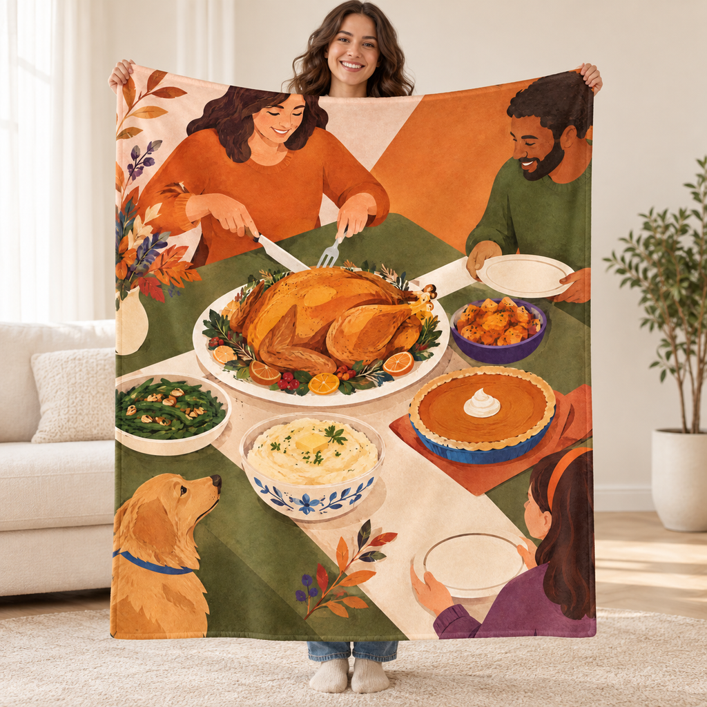 Diagonal Tabletop blanket, held open