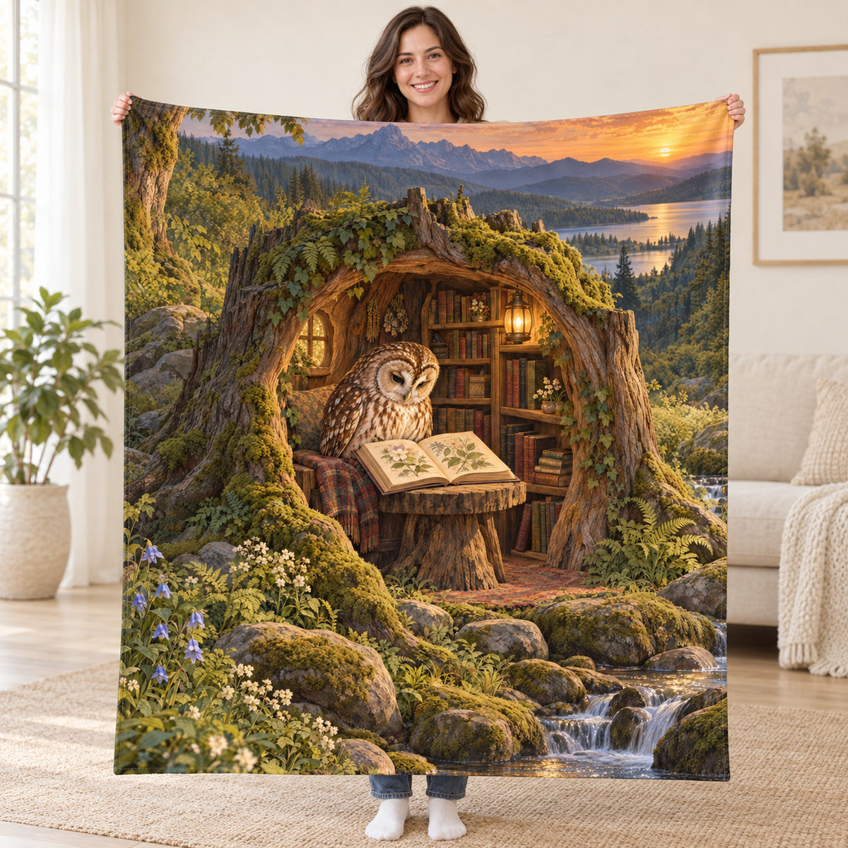 The Hollow-Tree Scholar blanket, held open