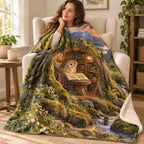 The Hollow-Tree Scholar blanket, wrapped around a reader