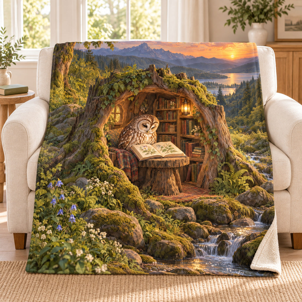 The Hollow-Tree Scholar blanket, on a sofa