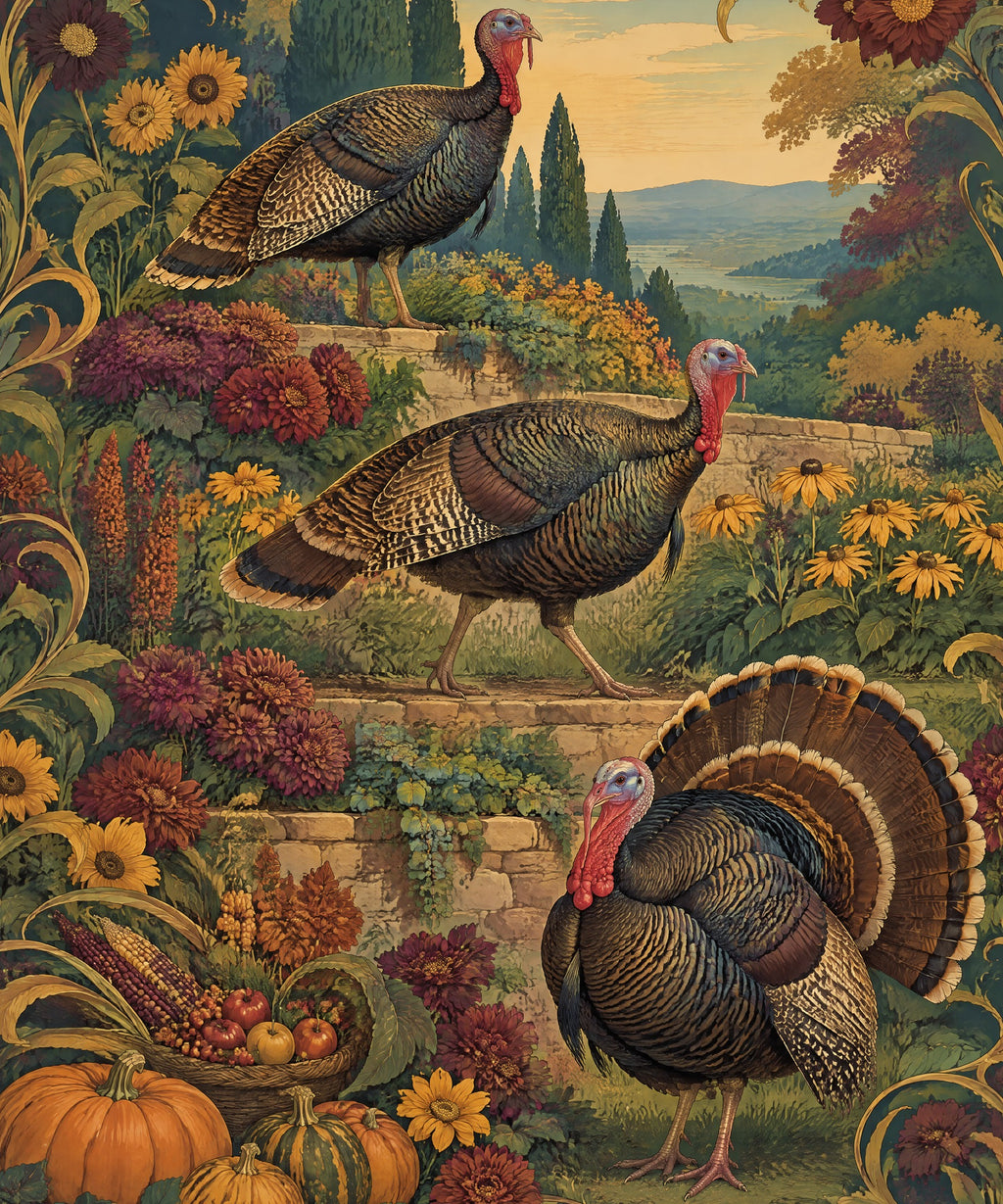 Terraced Garden Turkeys blanket, full design