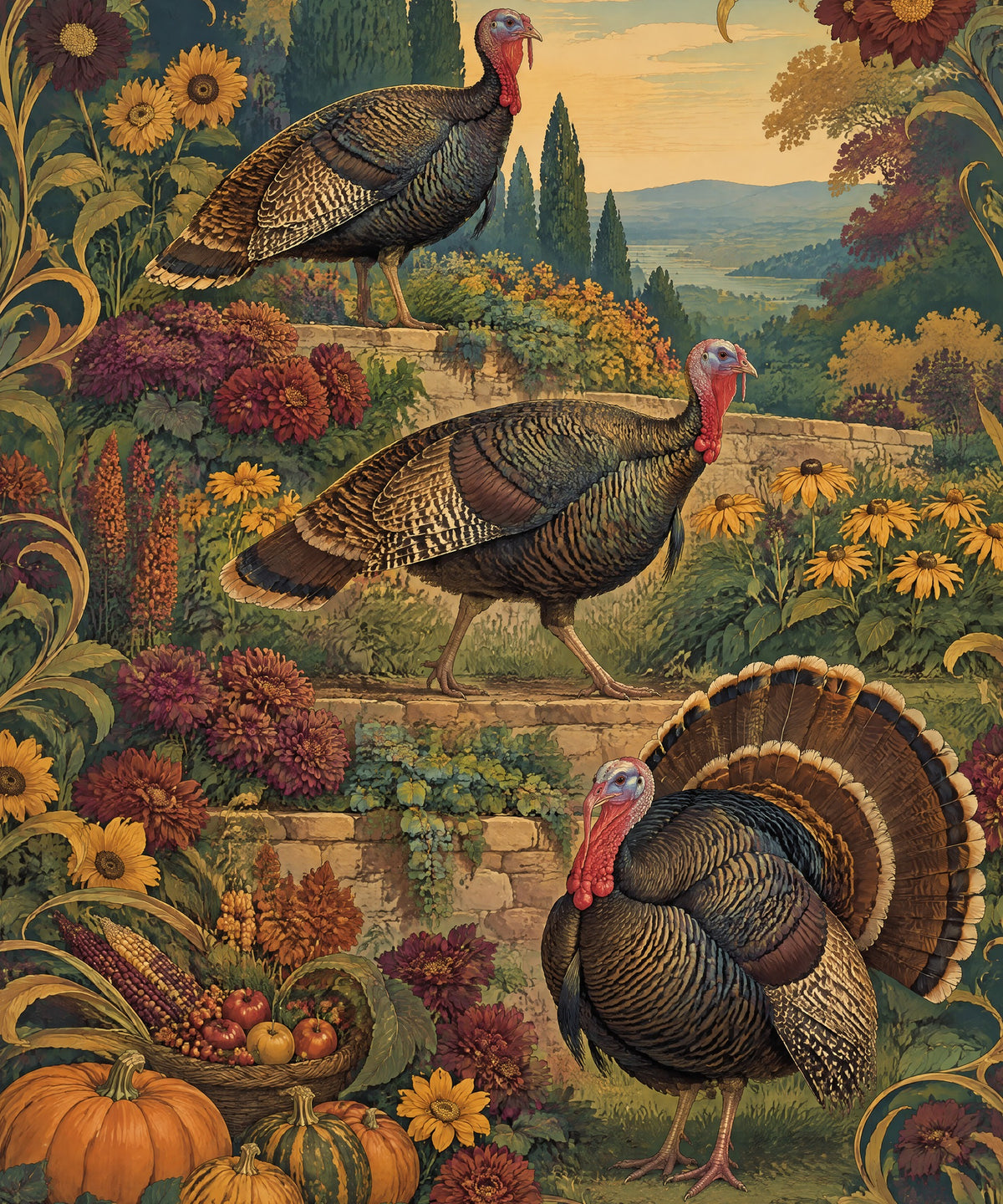 Terraced Garden Turkeys blanket, full design