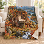 Autumn Almanac blanket, on a sofa