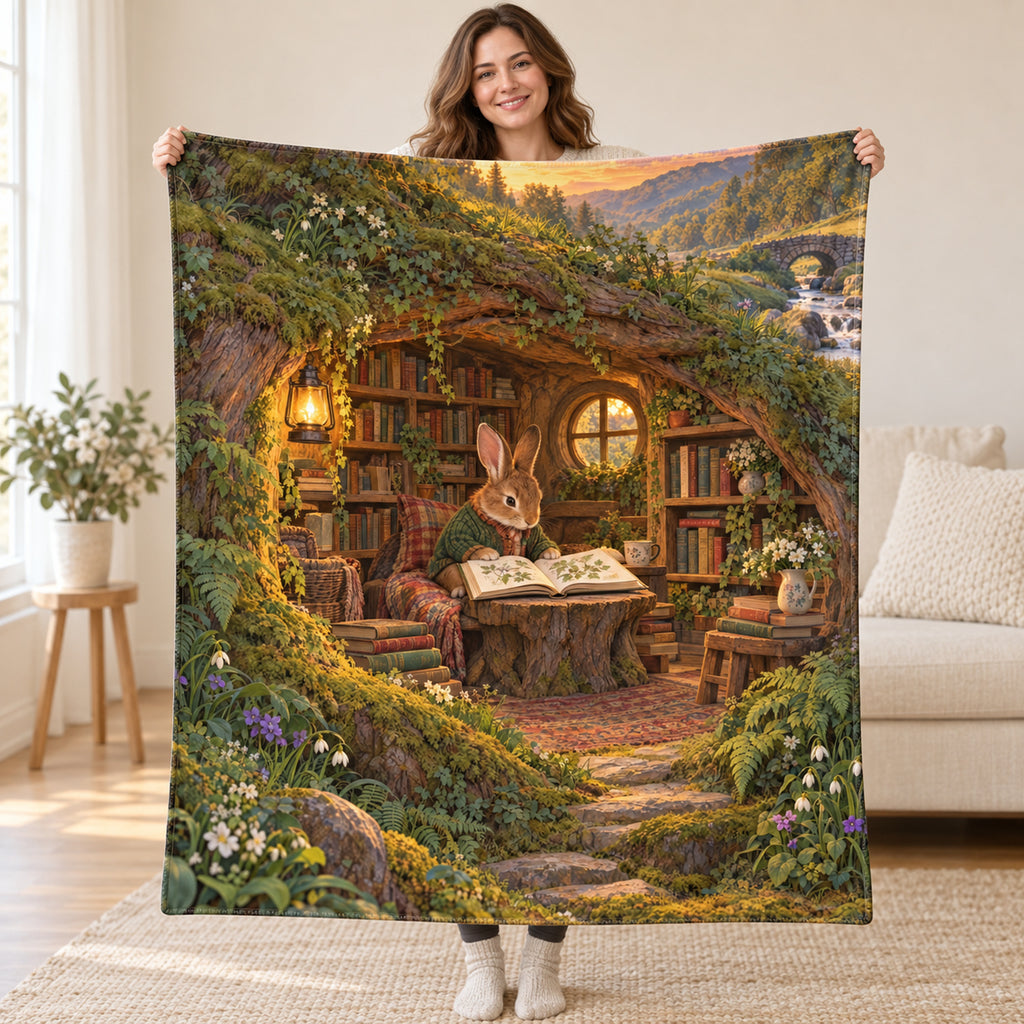 The Burrow Library blanket, held open