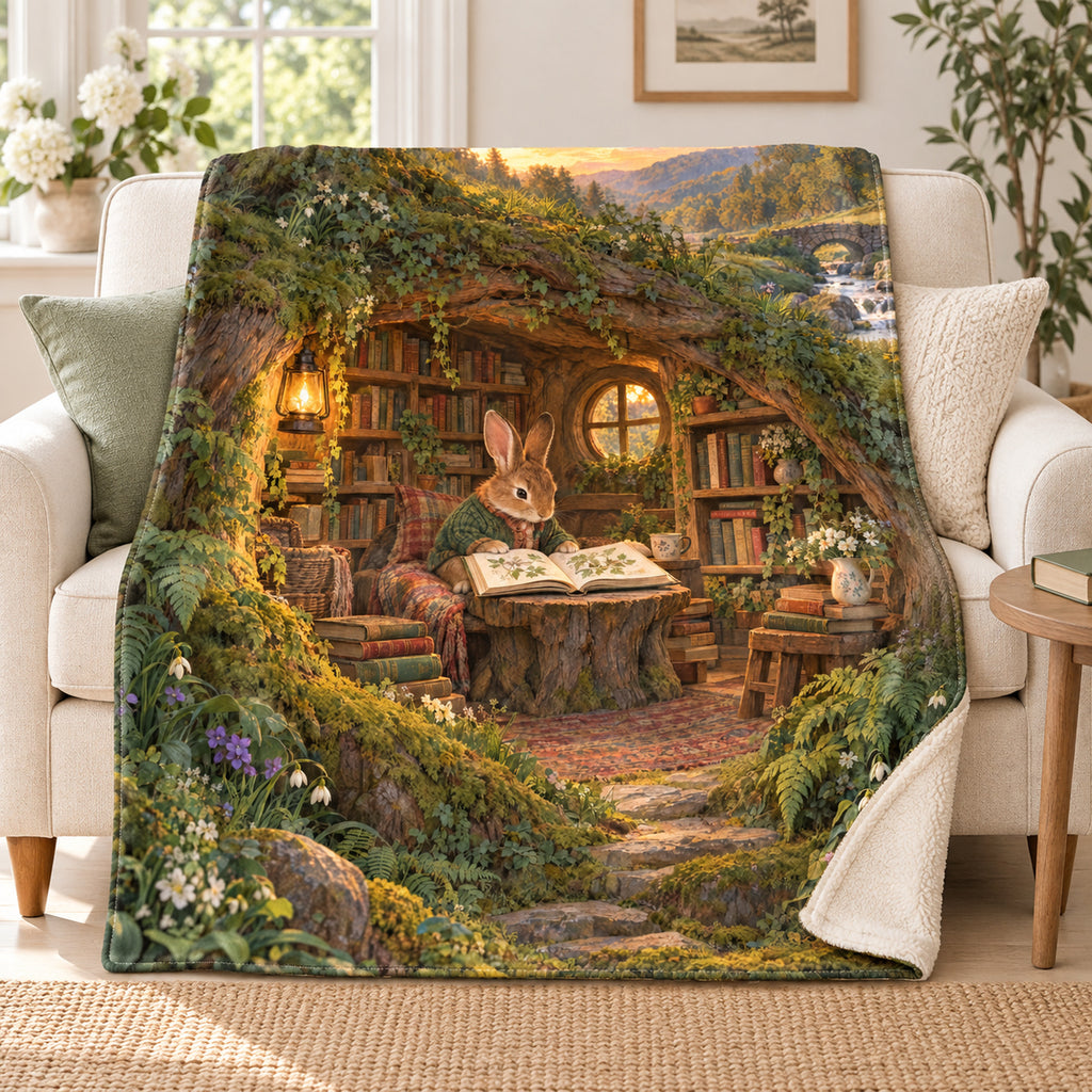 The Burrow Library blanket, on a sofa
