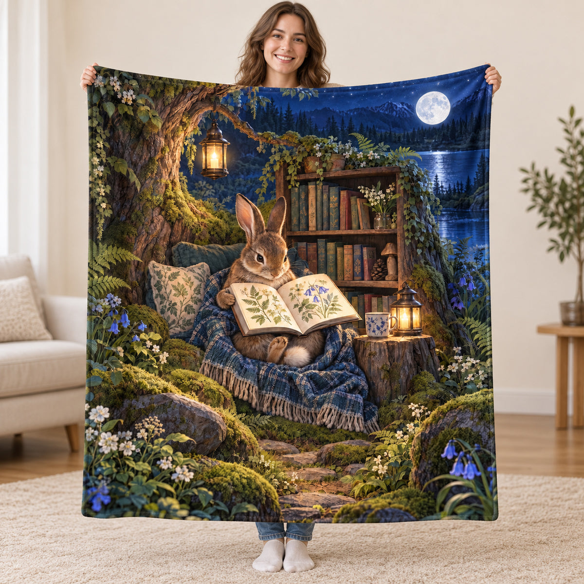 Moonbeam Bedtime blanket, held open