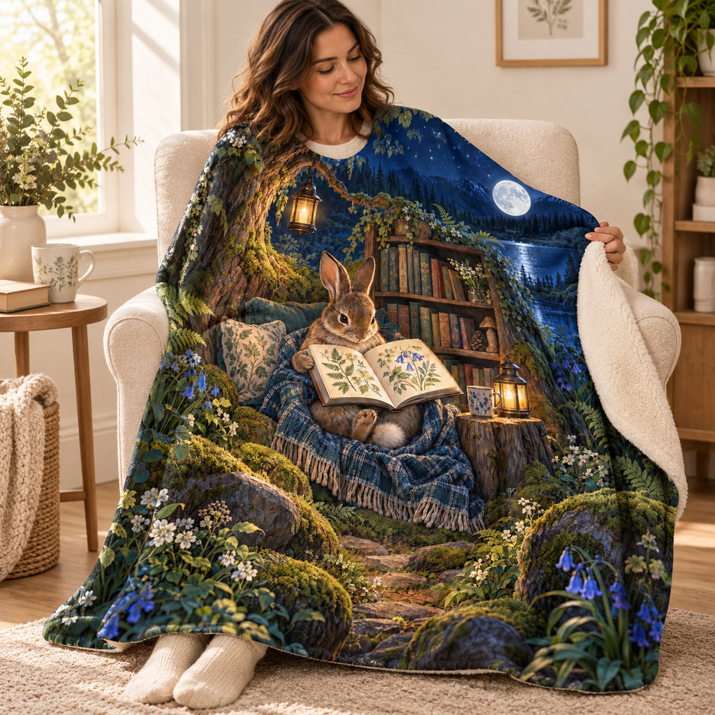 Moonbeam Bedtime blanket, wrapped around a reader