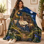 Moonbeam Bedtime blanket, wrapped around a reader