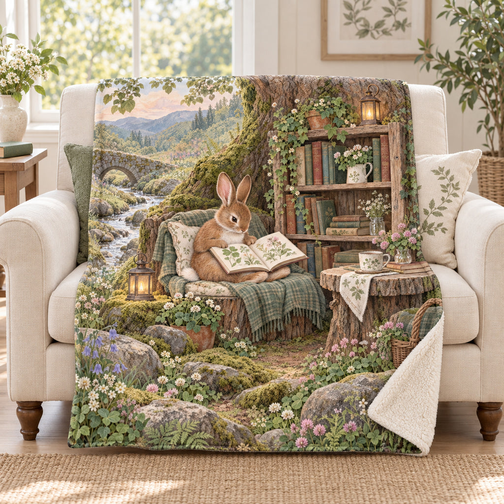 Clover Pages blanket, on a sofa