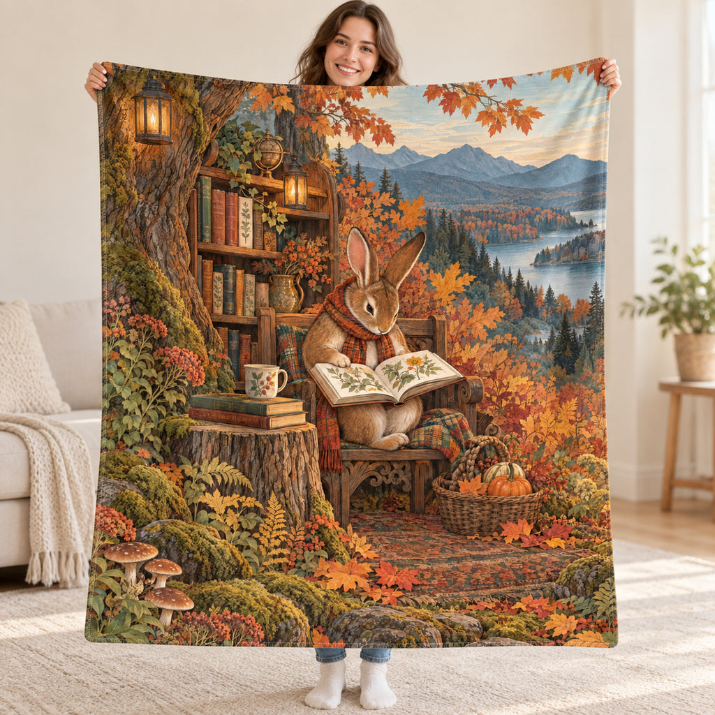 The Harvest Reader blanket, held open
