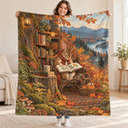 The Harvest Reader blanket, held open
