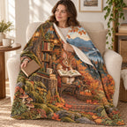 The Harvest Reader blanket, wrapped around a reader
