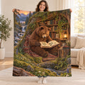 The Cabin Librarian blanket, held open