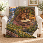 The Cabin Librarian blanket, on a sofa