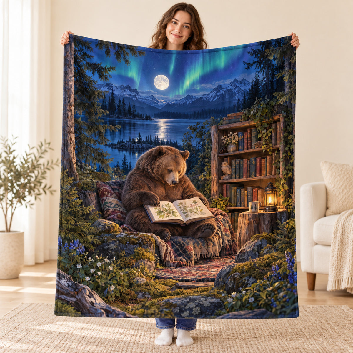 Northern Lights Reader blanket, held open