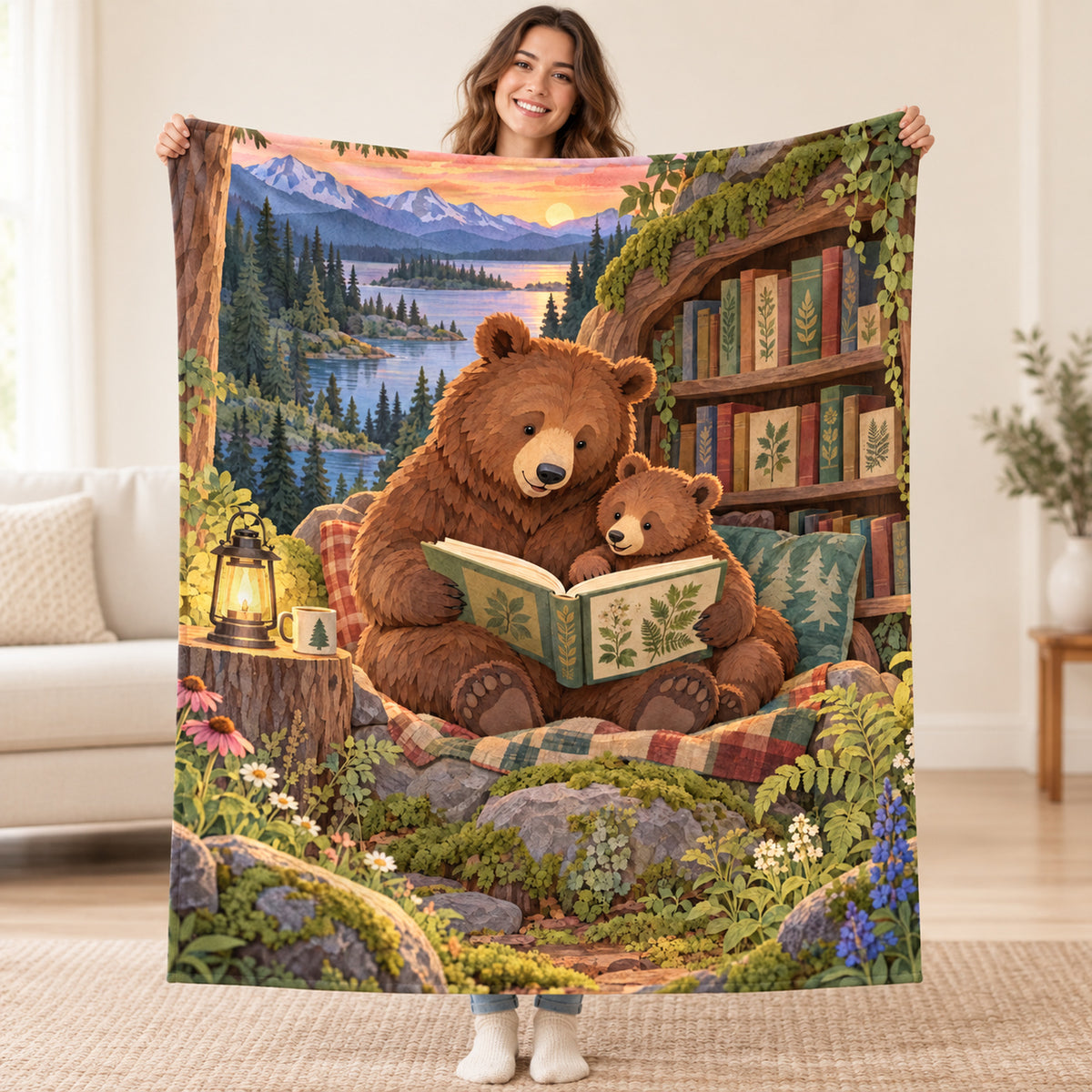 Bear Cub Storytime blanket, held open