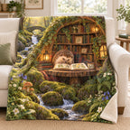The Mossy Library blanket, on a sofa