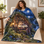 Starlit Hedgehog blanket, wrapped around a reader