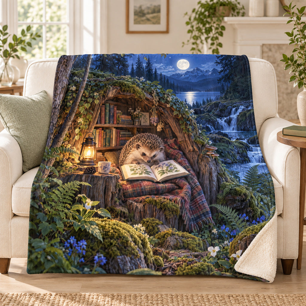 Starlit Hedgehog blanket, on a sofa
