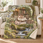 Daisy Poetry blanket, on a sofa