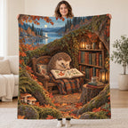 Autumn Leaf Almanac blanket, held open