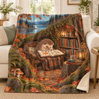 Autumn Leaf Almanac blanket, on a sofa
