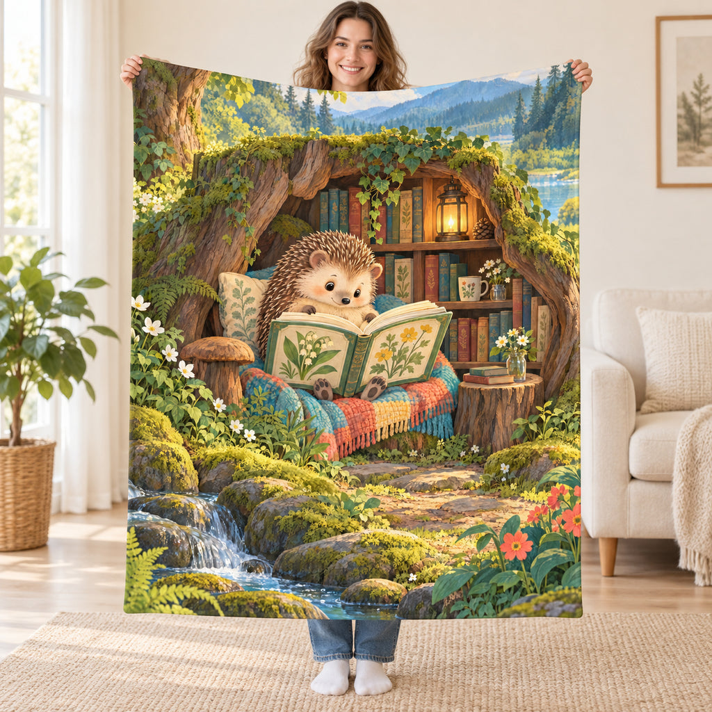Tiny Book Big Adventure blanket, held open