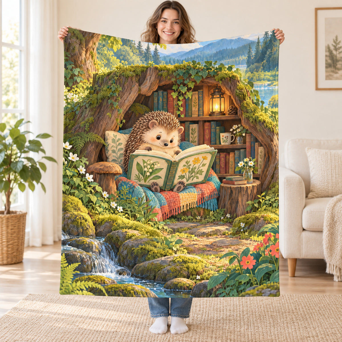 Tiny Book Big Adventure blanket, held open
