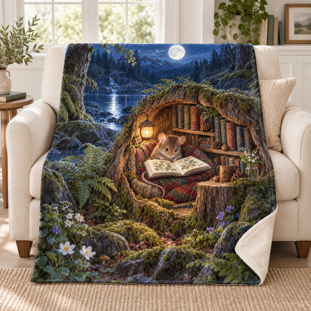 Acorn Lamp Reader blanket, on a sofa
